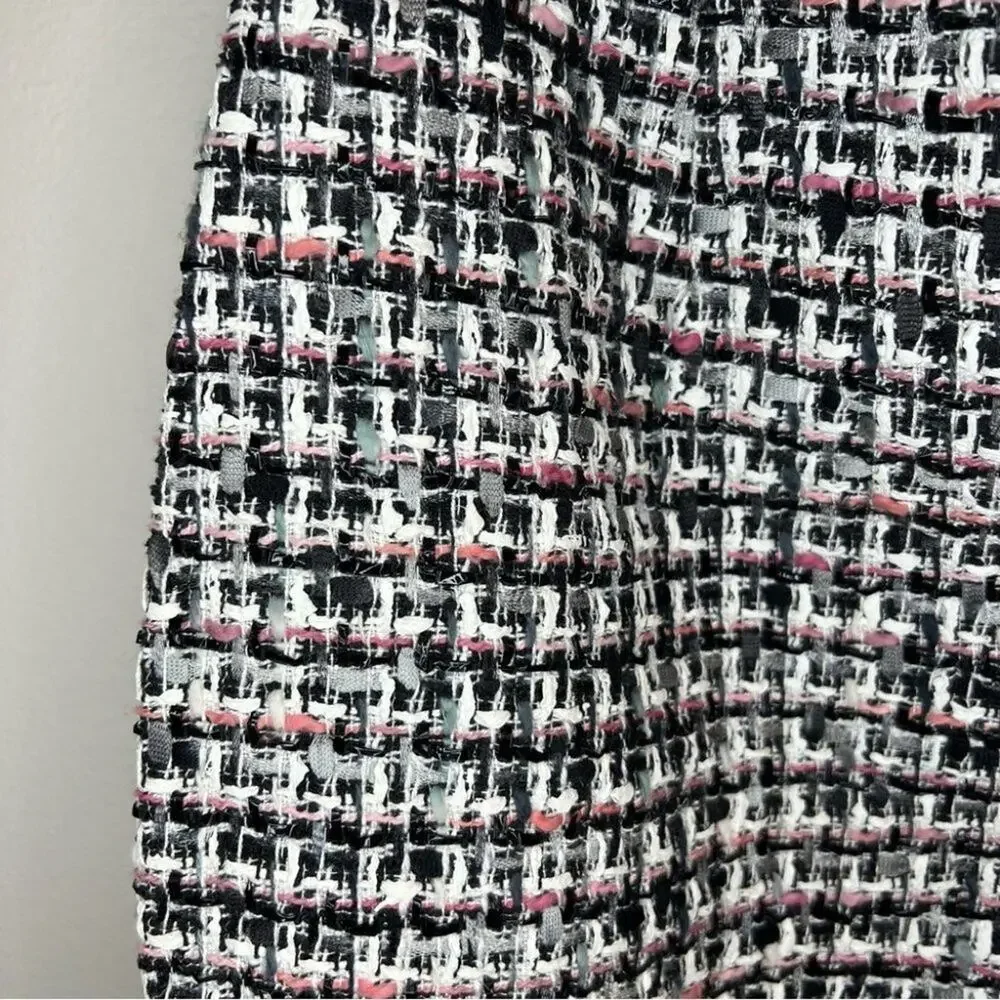 Kate Spade Black White Pink Tweed Pencil Skirt Size 6 Preppy Office